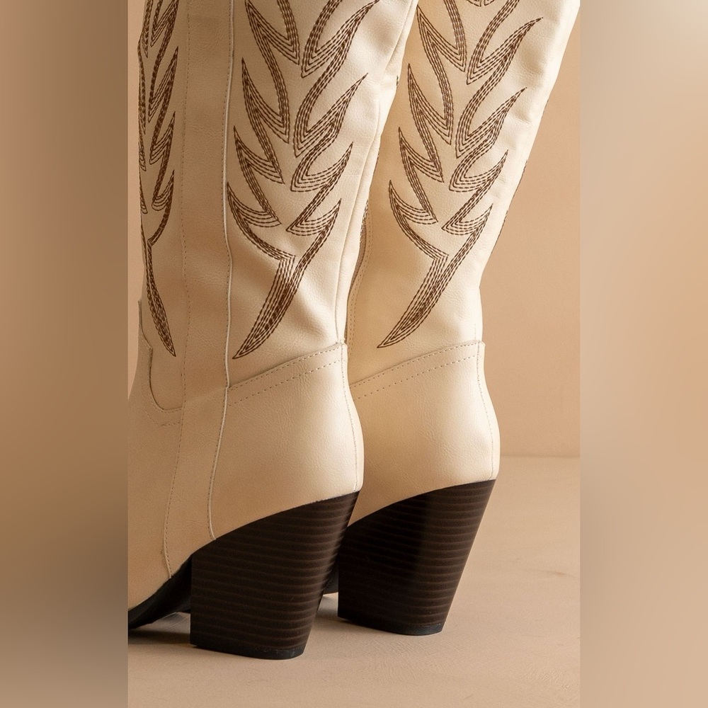 Tall Knee High Western Embroidered Pointed Toe Boots - Oasis Society - Picture 3 of 3